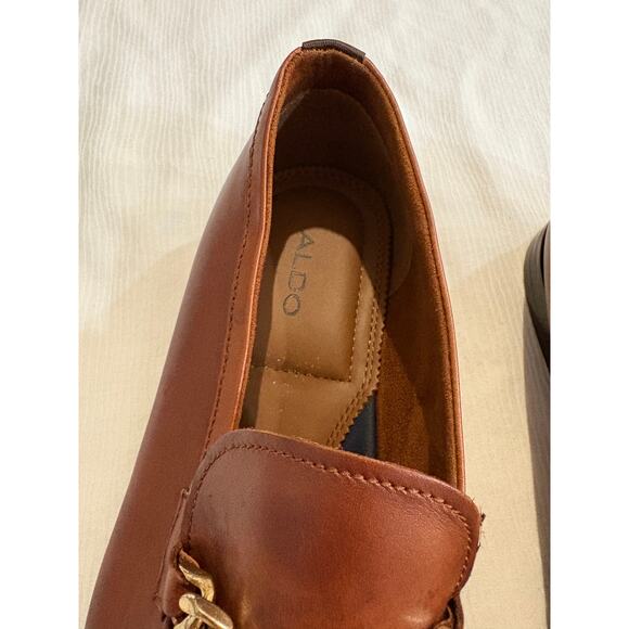 Aldo Leather Loafers Brown Gold Chain Accent Slip On Mens 8 EU 41 main image 6